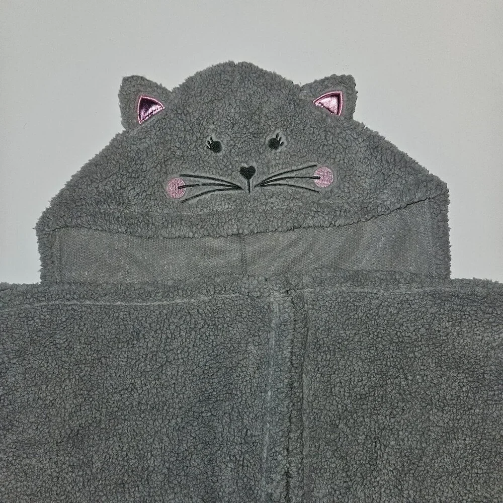 Silver One Gray Kitty Cat Hooded Blanket Soft Sherpa 39x53 Youth Boy Girl